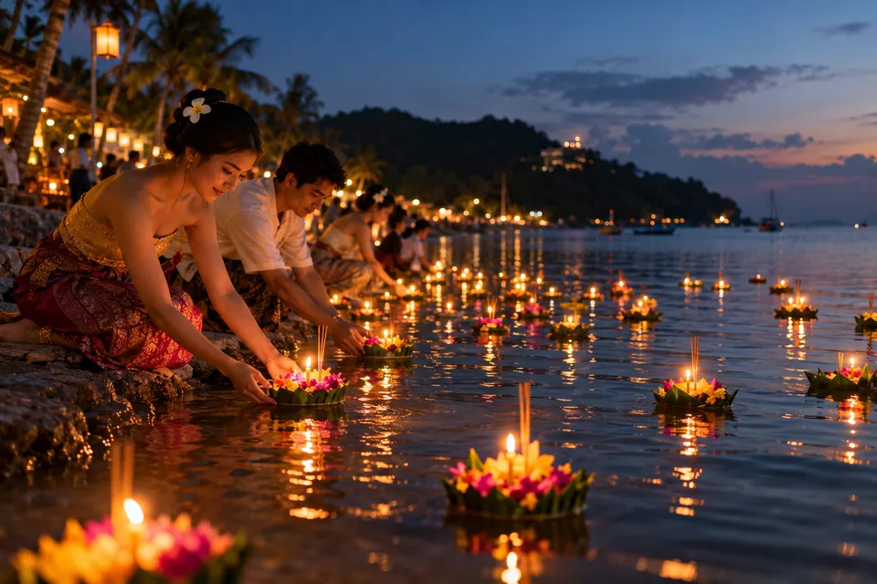 Festival illustration · Loy Krathong on Koh Samui