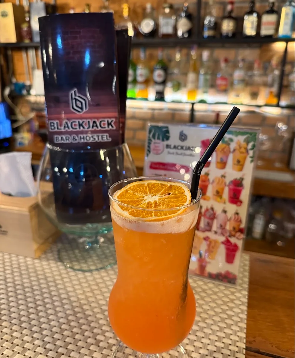 Orange cocktail with a dried orange slice