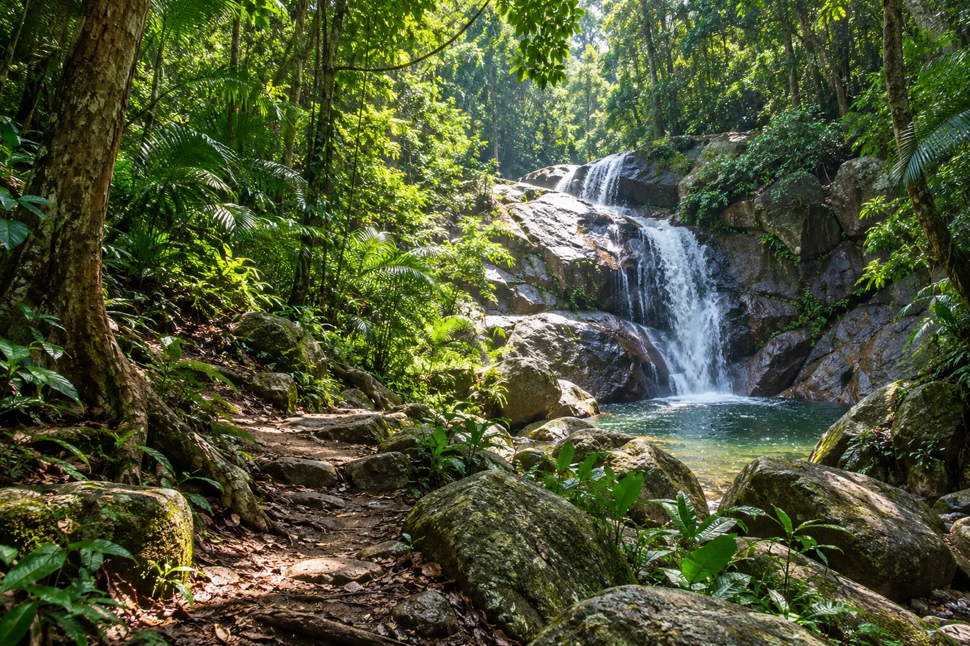 Hin Lad Waterfall · Concept illustration — not a photograph of this location